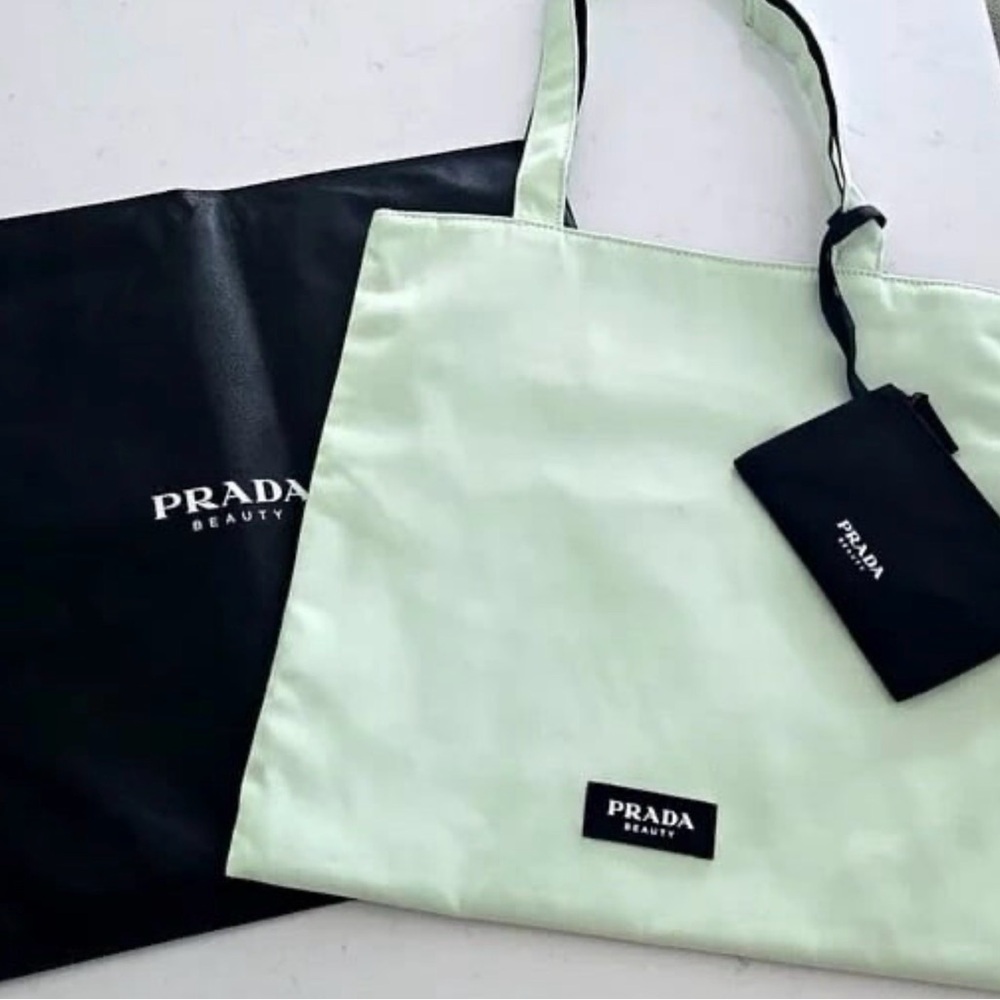 GWP: Prada Beauty Light Green/Black (reversible) Tote Bag with Coin a pouch